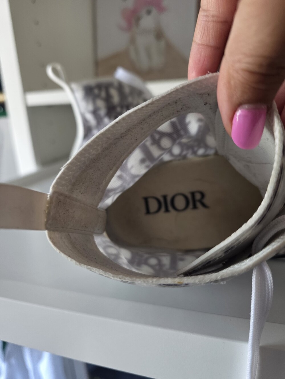 Dior White and Grey Patterned Lace-Up Sneakers - Picture 6 of 8